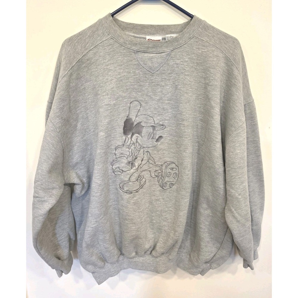 Vintage Disney Athletics Mickey Mouse Embroidered Gray Sweatshirt Adult Large